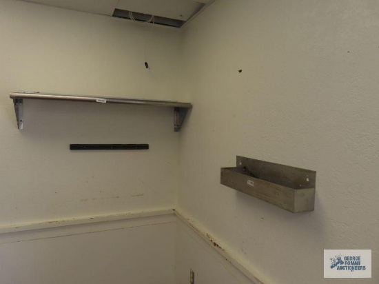Two wall shelves and WinCo 22" speed rail model SPR-22S. Shelves are 3' x 12" and 4' x 12". Buyer to