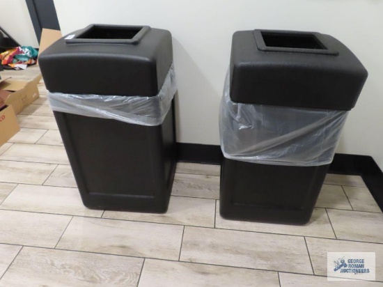 Two commercial trash cans. 18" x 18" x 34-1/2 ".