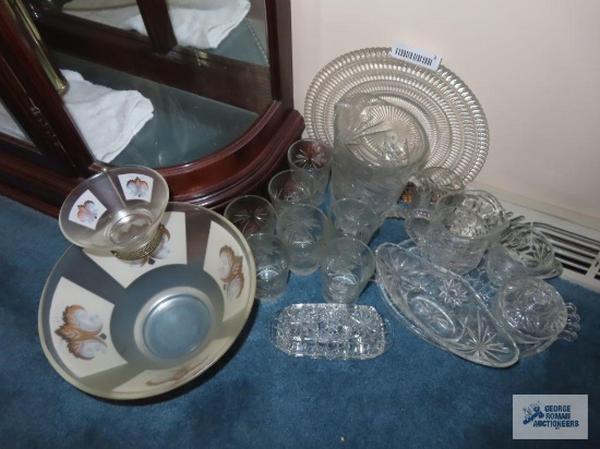 Star of David pitcher and glasses. Small pitcher, creamer and sugar, butter dish. Serving trays.