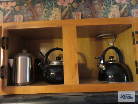 Copco kettle, enamelware kettle, and stainless steel percolator