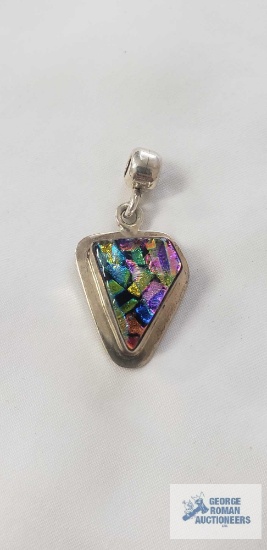 Sterling silver pendant with vibrant multicolored geometric dichroic glass inlay, 9.7 G