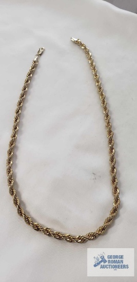 Gold colored rope chain necklace 18", marked 14K, 40.9 G