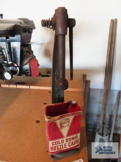 Antique Eveready Company gear top bottle capper with Gold Bond bottle caps.