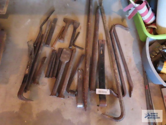 Pry bars, crowbars, flat bars, chisels, and punches.