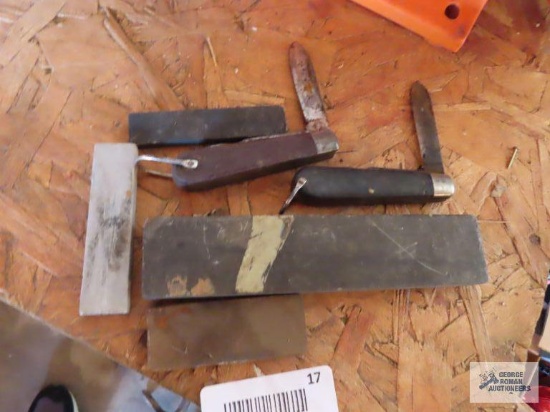 Proto number 18500 folding knife and Camillus folding knife with sharpening stones.