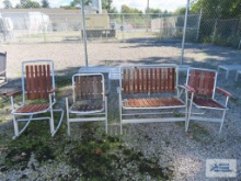Aluminum and wood outdoor furniture.