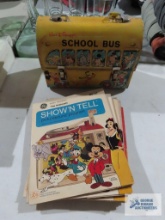 Disney show and tell picture sound programs. Walt Disney school bus lunch box.