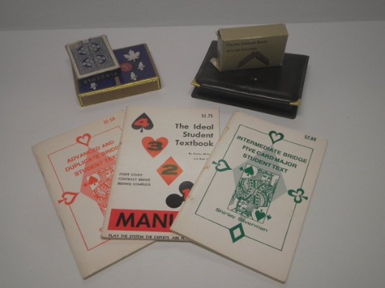 Vintage playing cards & manuals & folding Cribbage board game