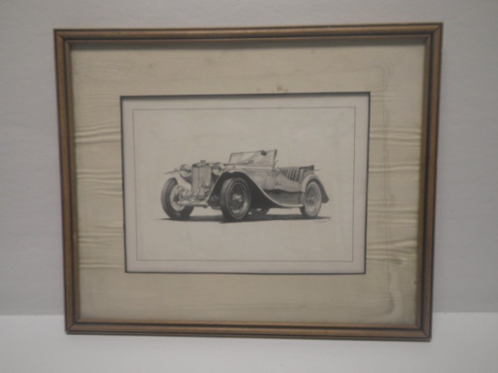 Framed Watercolor 1948 MG-TC by Artist William Kuhlman