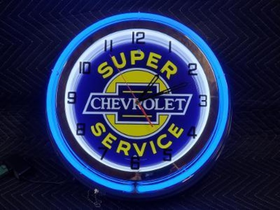 Chevy Super Service lighted clock 20in.