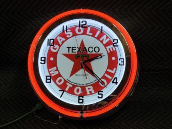Texaco neon lighted clock 20in.