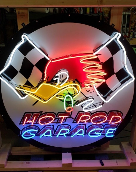 Hot Rod Garage neon 48in diam.