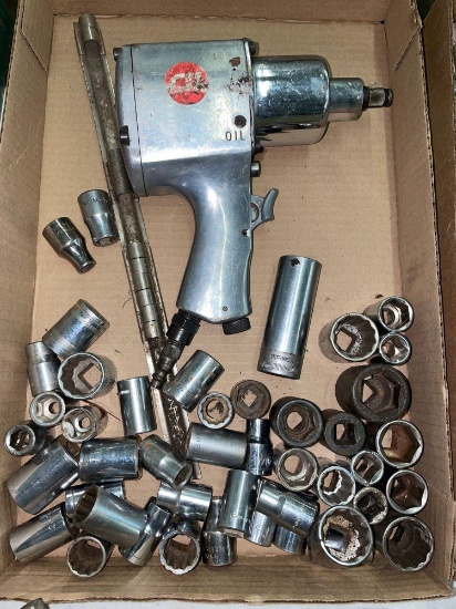Mechanics 1/2 drive air impact gun & assorted sockets