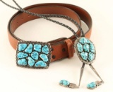 Matching Sterling Silver & Turquoise Buckle & Bolo