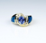 Vivid Tanzanite & Black Opal Ring