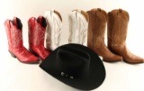 Lot of 3 Cowboy Boots & Hat