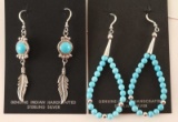 Two Pairs Turquoise & Sterling Earrings