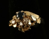 Gold Nugget Ring with Sapphire & Diamonds