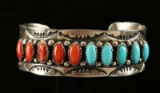 Sterling and Turquoise & Coral Cuff