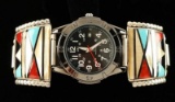 Old Pawn Native American Inlaid Mens Watch