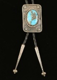Vintage Native American Turquoise & Sterling Bolo