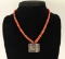 Antique Silver Repousse on Red Coral Necklace