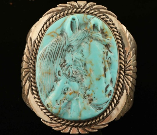 Turquoise & Sterling Horse Cuff