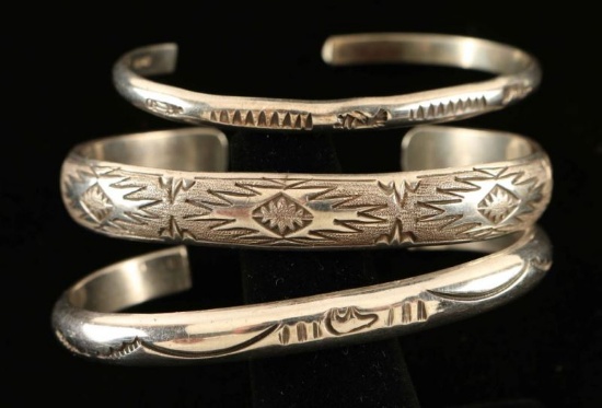 Lot of 3 Vintage Navajo Sterling Stamped Bracelets