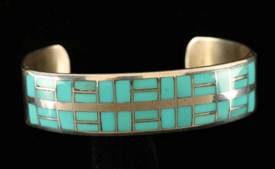 Sterling Silver Inlaid Turquoise Cuff
