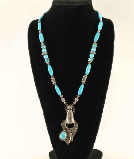 Turquoise & Sterling Navajo Kachina Necklace