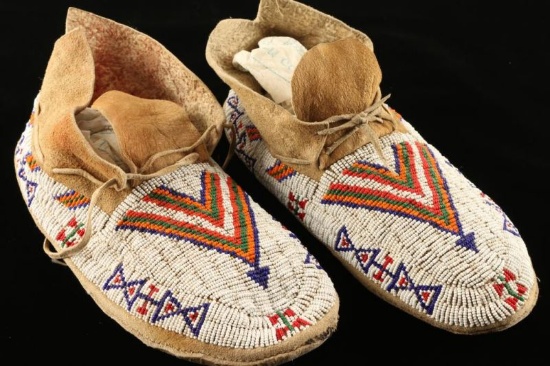 Pair of Sioux Indian Beaded Moccasins