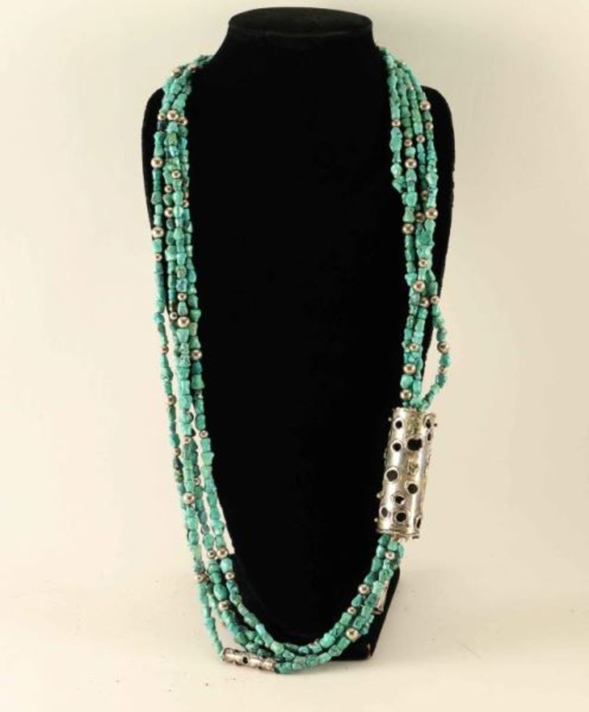 Vintage 4 Strand Turquoise & Silver Necklace