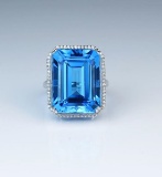 Magnificent Emerald Cut Swiss Blue Topaz & Diamond