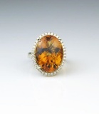 Beautiful Checkerboard Cut Citrine & Diamond Ring