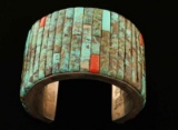 Inlaid Turquoise & Coral Cuff