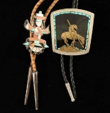 Lot of 2 Navajo Inlaid Bolo Ties