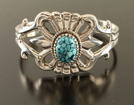 Turquoise & Silver Old Pawn Style Cuff