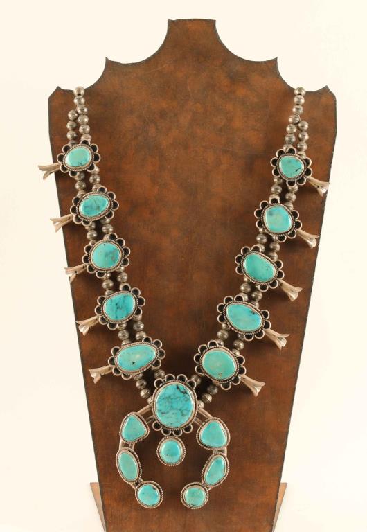 Vintage OLD PAWN Sterling Silver BLUE MORENCI TURQUOISE Squash Blossom  NECKLACE | eBay
