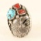 Turquoise & Coral Sterling Silver Ring
