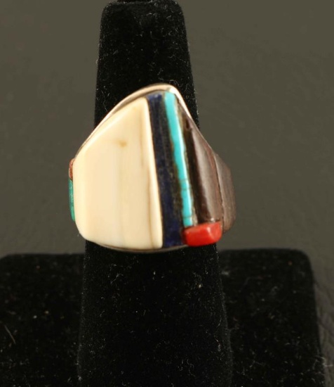Charles Loloma Inlaid Sterling Silver Ring