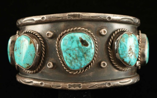 Old Pawn Navajo Silver & Turquoise Cuff