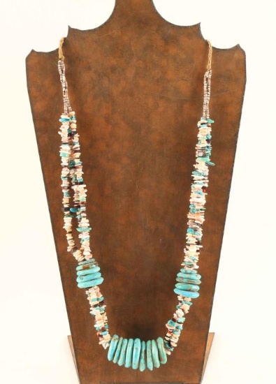 Large Disk Turquoise Necklace with Heishi