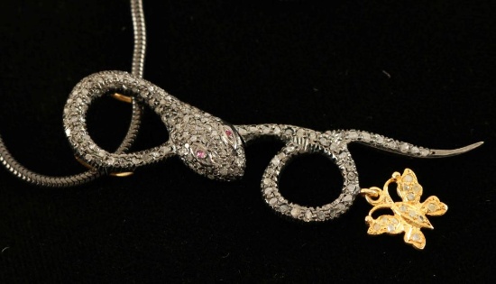 Diamond, Sterling & Gold Snake Necklace