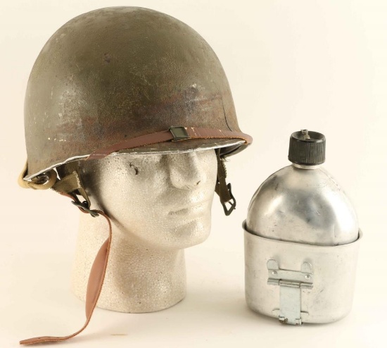WWII US GI Helmet & Canteen