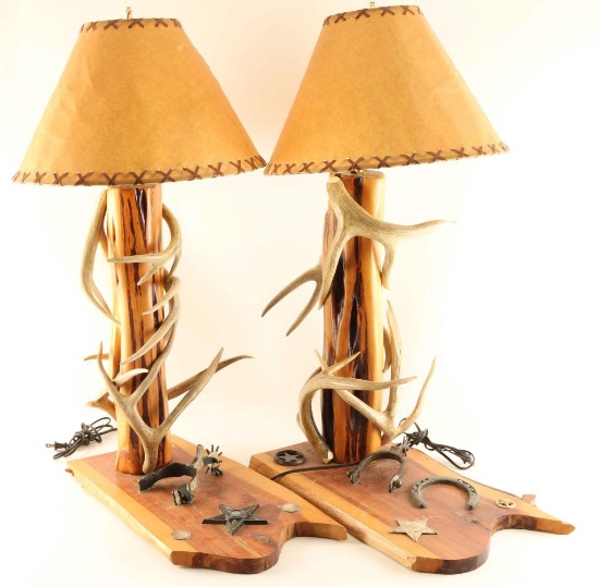 Pair of Western Themed Lamps with Deer Antlers