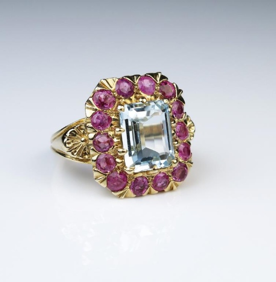 Amazing Aquamarine & Burmese Color Ruby Ring