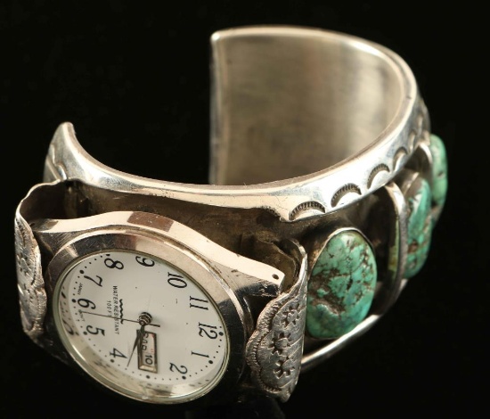 Old Pawn Navajo Turquoise & Silver Watch Cuff