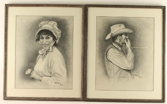 Lot of 2 Charcoals on Paper by Norman Deitchman