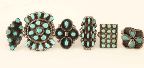 Lot of 6 Navajo Sterling & Turquoise Rings