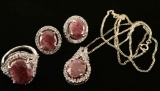 Designer Ruby Pendant, Ring & Earrings